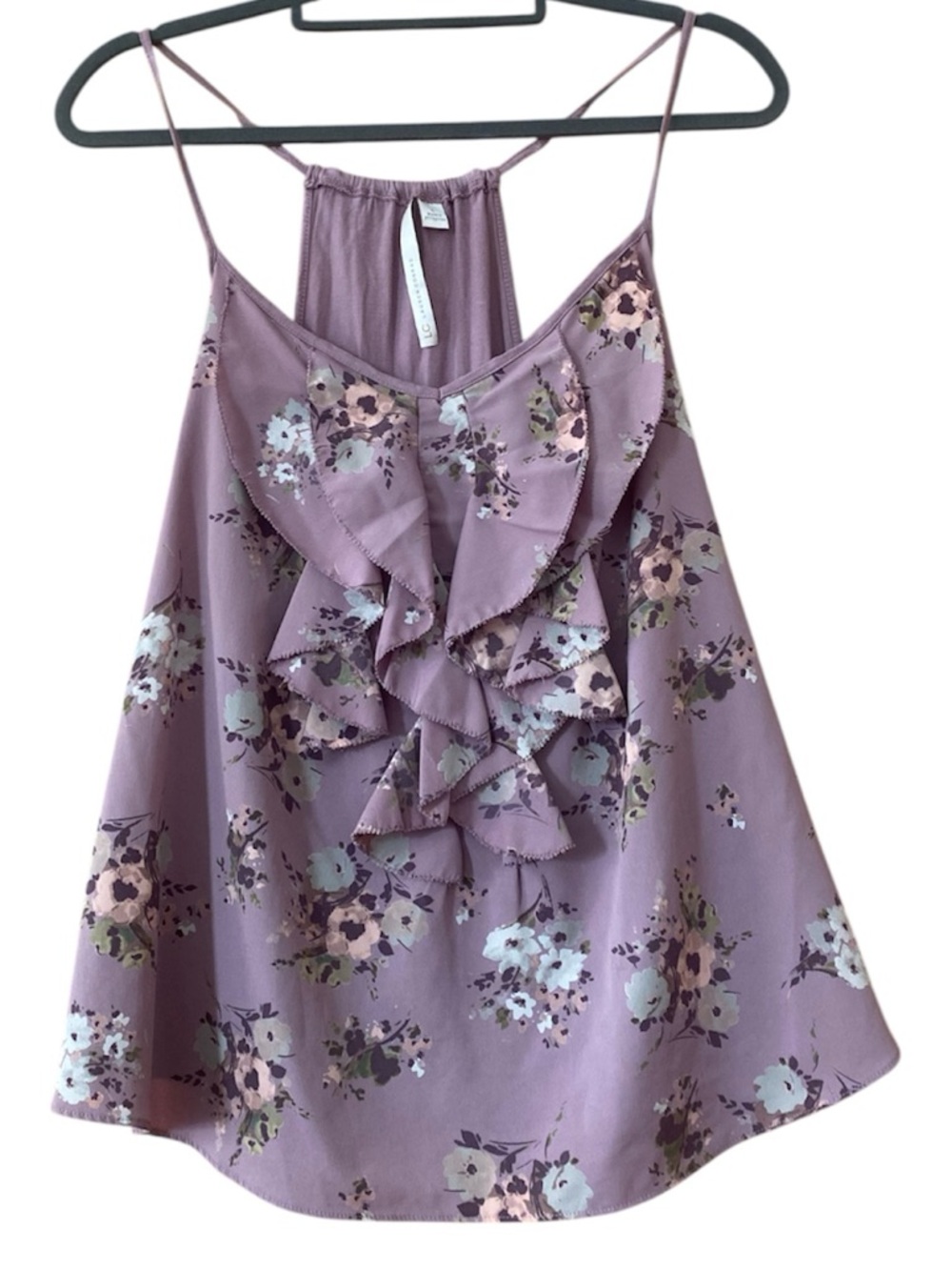 LC Lauren Conrad Floral Ruffle Cami Tank Top Mauve Purple Large
